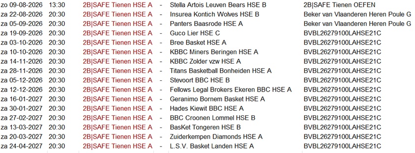 Thuismatchen 26-27 - voorlopige kalender