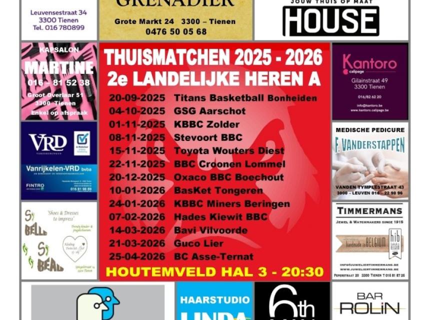 Kalender thuismatchen HSE A 2025 -2026